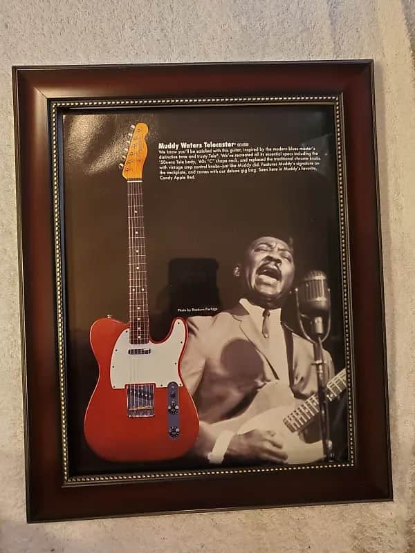 1990's Fender Guitars Color Promotional Ad Framed Muddy Waters & Muddy Waters Telecaster Original image 1