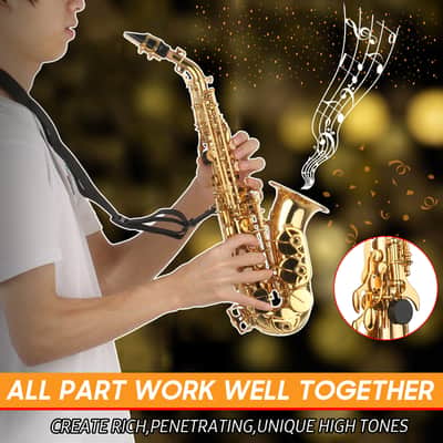 Saxophone Curved Brass Gold Lacquer Bb Sax + Carry Case Accessories W6B6 image 2