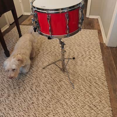VINTAGE YAMAHA RECORDING CUSTOM 8x14 SNARE — HOT RED — NEW BATTER HEAD, NEW EXTENDED SNARE WIRES — VIDEO image 3