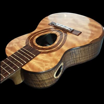 Solid Flame Curly Maple Top on Bastogne Walnut Tenor Ukulele - SCJ Jazz Hat #121 2025 - French Polish Gloss image 3