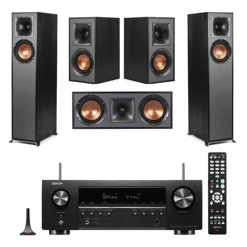 Klipsch Reference 5.0 Home Theater System with 2x R-610F Floorstanding Speaker, R-52C Center Channel Speaker, 2x R-41M Bookshelf Speaker and Denon AVR-S670H 75W 5.2-Channel Receiver image 1