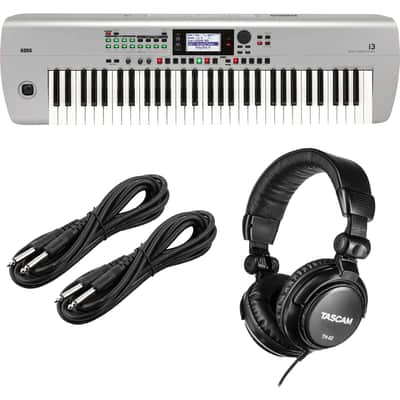 Korg i3 Arranger Keyboard (Silver), Tascam TH02, (2) 1/4 Cables Bundle