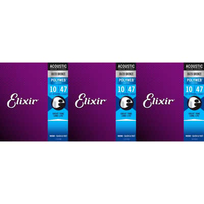 Elixir Strings 11150 Polyweb 80/20 Bronze Acoustic Guitar Strings - .010-.047w Light 12-String (3-pack) image 1