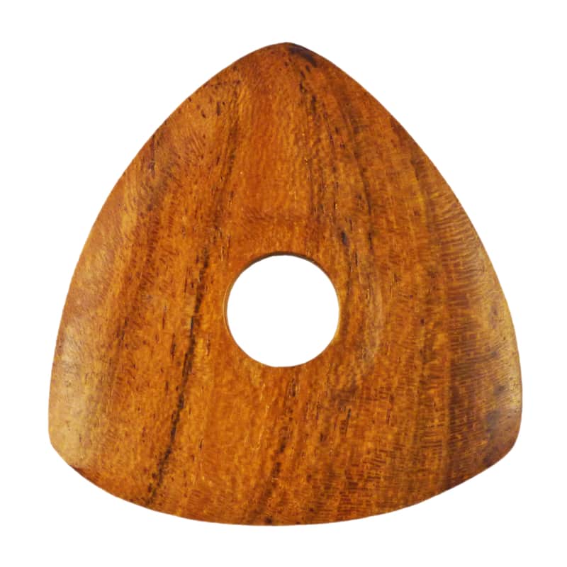 Teak Wood Guitar Or Bass Pick - 4.0 mm Ultra Heavy Gauge - 346 Contoured Triangle With Grip Hole Shape - Natural Finish Handmade Specialty Exotic Plectrum - 1 Pack image 1