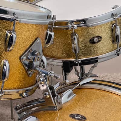 Slingerland 22/22/12/13/16/5.5x14" VIDEO Vintage 60's Drum Set - Gold Sparkle image 5