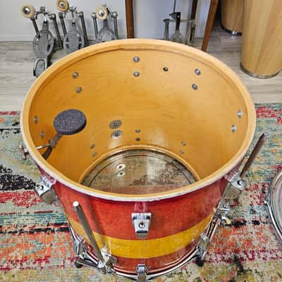 Ludwig Tri-Band Red & Gold Sparkle 3-ply Kit 22-16-12" Blue/Olive Badge image 13