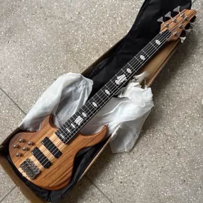 Custom Left Handed 6 String Electric Bass, Zebra Wood Top Body, Maple Neck, 24 Frets Fingerboard image 3