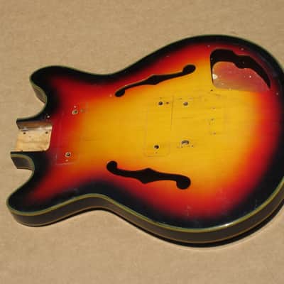 Vintage 1960s Silvertone 1418 Sunburst Semi Hollow Guitar Body Japan Teisco image 1