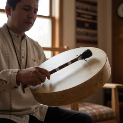 Traditional Bodhran Frame Drum 16” with Handle | Natural Goatskin Head | Includes Carry Bag & Wood–Leather Mallet | By Next Harps image 8