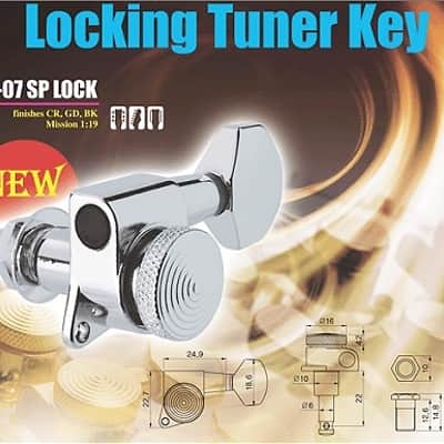 Guitar Parts Thumbwheel Lock - LOCKING - 6 In Line - TUNERS SET - Gold image 2