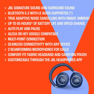 JBL Live 770NC - Wireless Over-Ear Headphones, Blue image 2