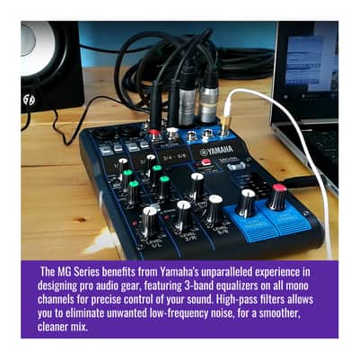 Yamaha MG06 6-Input Stereo Mixer Bundle with Desktop Boom Arm Microphone Stand and 3 x 25-Feet XLR Male to Female Microphone Cable (5 Items) image 6