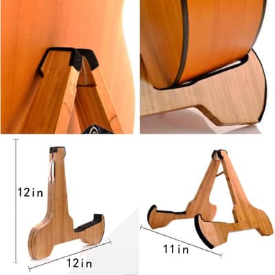 Guitar Stand Real Bamboo A-Frame Folding Thickened Universal, With Soft Leather Protection, Safe Non-Slip Portable Stringed Instrument Stand, For Acoustic, Classical, Electric Guitar, Bass… image 2