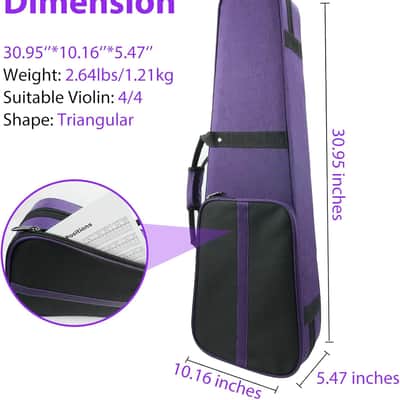4/4 Full Size Violin Case, Triangular Lightweight Portable Travel Carrying Bag with Shoulder Straps, Plush Lining, Reinforced Frame, Nylon Waterproof, Ideal for Students & Players, Purple image 2