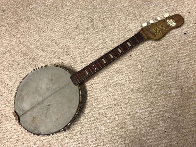 Vintage MIJ Teisco Telestar Stamped Tin Toy Guitar Banjo image 1