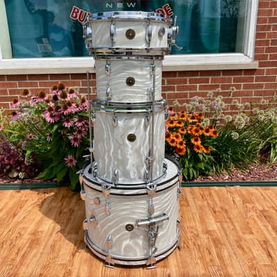 1960s Gretsch Progressive Jazz Drum Set Silver (White) Satin Flame 20/12/14 w/ Snare image 2