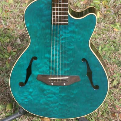 Yairi KYF-2 CTM Electric Acoustic Guitar Figured Maple Top with Fishman Presys Pickup System 2014 - Transparet Blue+Yairi Hard Case plus more extras image 3
