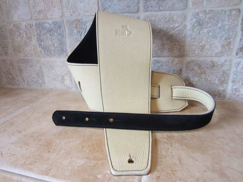 Italia Leather Straps 4 INCH WIDE CREMA LEATHER GUITAR STRAP CREMA-BLACK 2026 image 1