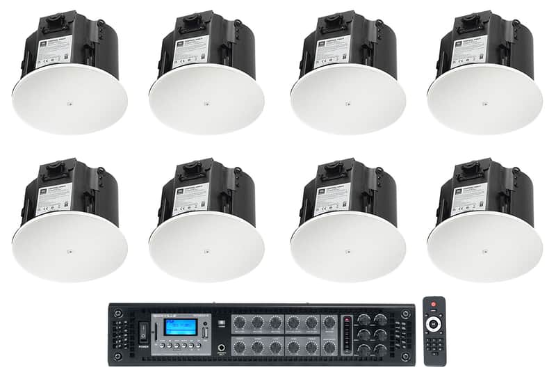 (8) JBL Control 426C/T 6.5" Commercial 70v Ceiling Speakers+Amp For Restaurant
