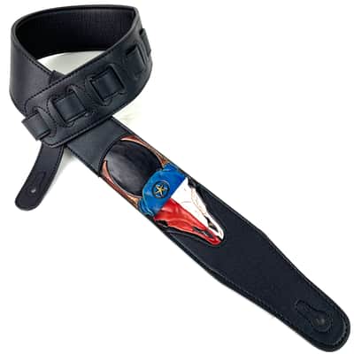 Walker And Williams CVG-19 Black Strap w/Hand Tooled Red, White, And Blue Texas Star Longhorn Design image 1