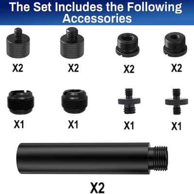 Unbranded 14 Pack Microphone Stand Adapter AluminumAlloy with Extension Tube,3/8 to 5/8 and 1/4 Threaded Screw Mount for Mic Boom Arm,Camera Tripod,Camera Stand Arm,Fill Light,Projector Support Bracket(Black) image 3