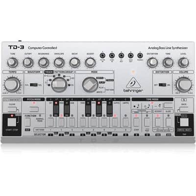 Behringer TD-3 Analog Bass Line Synthesizer with VCO/VCF, 16-Step Sequencer/16-Voice Poly Chain, Distortion Effects, Silver image 1
