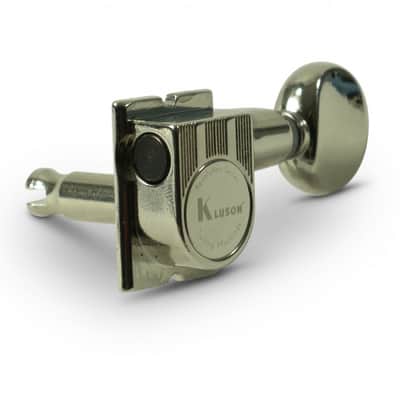 Kluson 6 In Line Revolution Series H-Mount Non-Collared Tuning Machines With Staggered Posts Chrome image 2