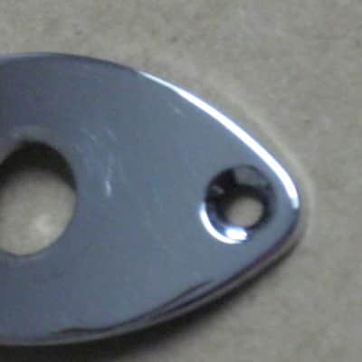 used (lightly relic'd) Gotoh JCB-2 Oval-shaped 2 screws Chrome metal  jack plate - also called JCB-2 Football Shaped 2 screw Chrom jack plate) Chrome plated brass (screws included) from 2010s image 3