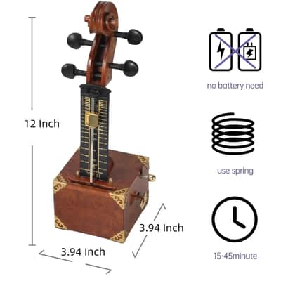 Handcrafted Solid Wood Mechanical Metronome - Violin Scroll Head Vintage Design image 5