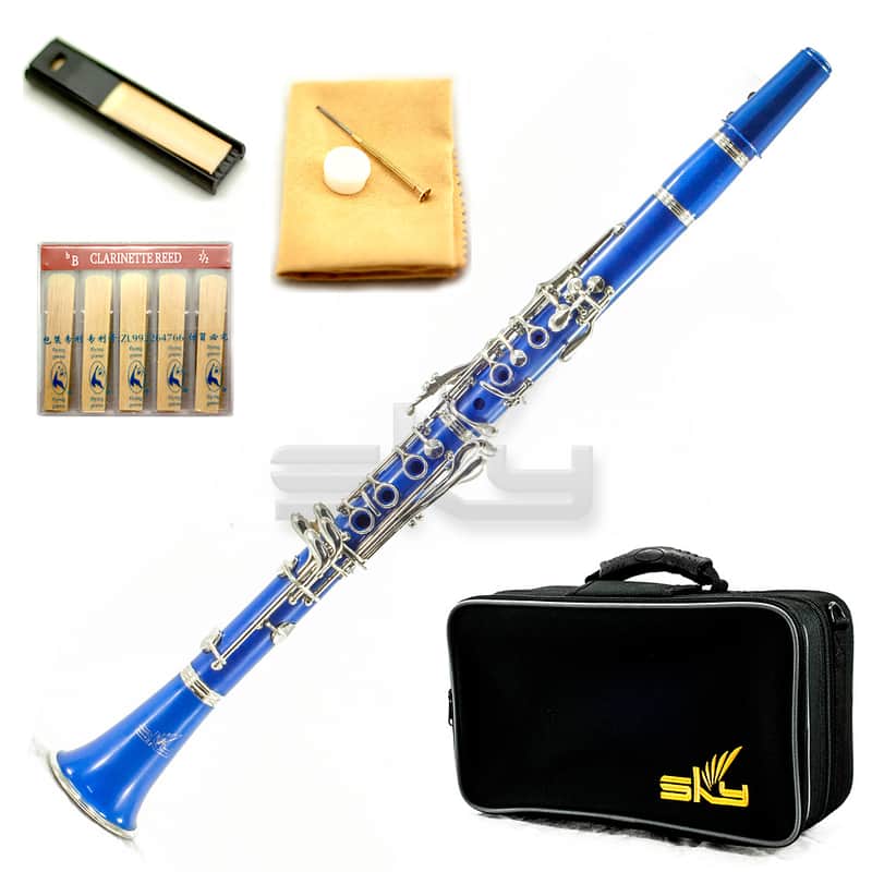 SKY Music High Quality Bb Blue Clarinet Package Nickle Silver Keys German Style image 1