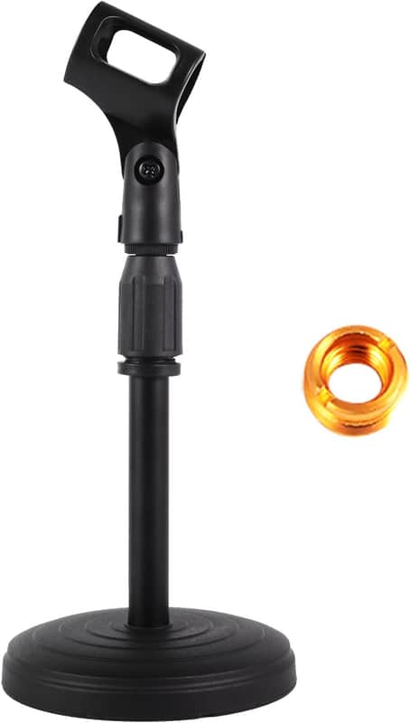 Desktop Microphone Stand,Heavy Duty Table Desk Microphone Stand with Non-Slip Metal Base, 3/8" and 5/8" Adapter Adjustable Height image 1