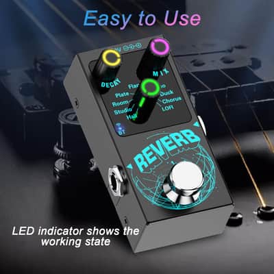 Mini Reverb Guitar Pedal, Verb Square Digital Reverb 9 Modes Room, Hall, Chorus, Duck, Plate, Studio, Echo, LOFI with True Bypass Aluminium alloy case (Black Reverb) image 2