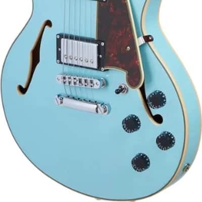 D'Angelico 6 String Semi-Hollow-Body Electric Guitar, Sky Blue DAPMINIDCSKBCS image 4