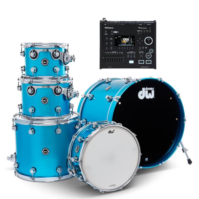 DW DWe 5pc Electronic/Acoustic Drum Shell Pack w/V71 Module Laser Blue Metallic image 1