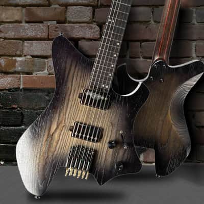 Eart GW2-Pro Headless Electric Guitar, Roasted Ash Body,24F Rounded Ends Jumbo Stainless Steel image 5