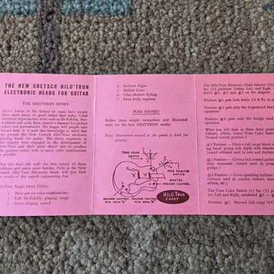 Vintage Circa 1958 Gretsch "Introducing Hilo'Tron" Pickup Instruction Card Booklet! Rare, Original Case Candy, Paperwork! image 2