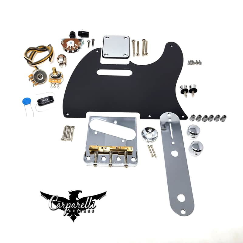 Carparelli Hardware Set for Tele (SET E) - Chrome, Low Profile Bridge image 1