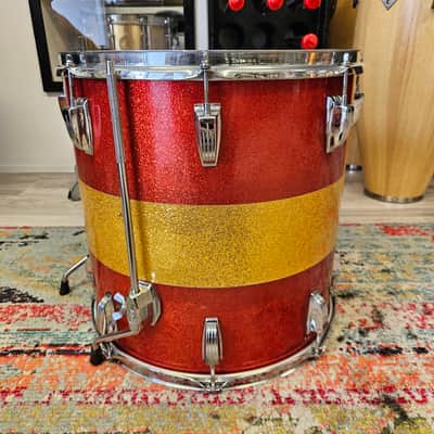 Ludwig Tri-Band Red & Gold Sparkle 3-ply Kit 22-16-12" Blue/Olive Badge image 12
