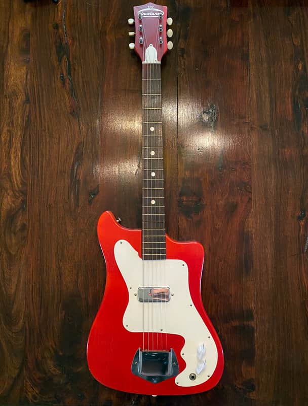 Truetone Vintage electric guitar || WHITE STRIPES! 1960s red image 1