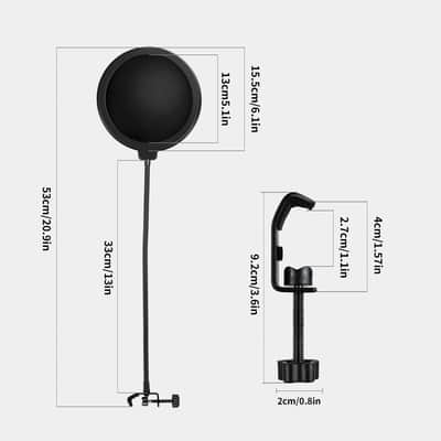 Professional Pop Filter,6" Mic Pop Filter,Dual Layered Studio Pop Filter Mask Shield with C-Clamp,360° Gooseneck Clip Stabilizing Arm For Microphone,Boom Arm,Stands (Pop Filter Only) image 5