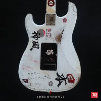 Fender Stratocaster Floyd Rose MXY-7 Ohka Cherry Blossom Kamikaze V3 in White Aged Relic (Rare 1of1) image 16