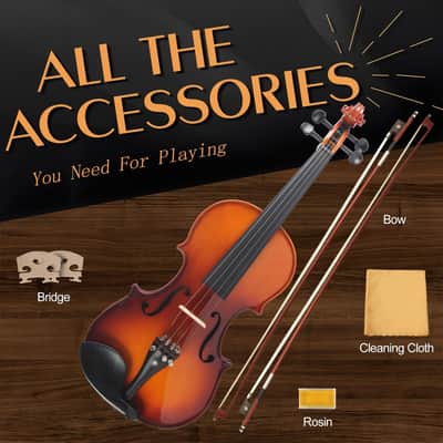 Ceciliec Acoustic Violin, 4/4 Full Size Solidwood Starter Violin Fiddle Kit for Beginners Students Adults, Violin Case, 2 Bows, Bridge- Stringed Musical Instruments image 3