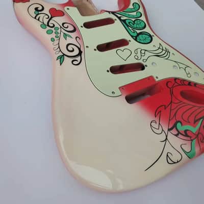 Alder Strat Style Guitar Body with Flower Graphic Finish image 3