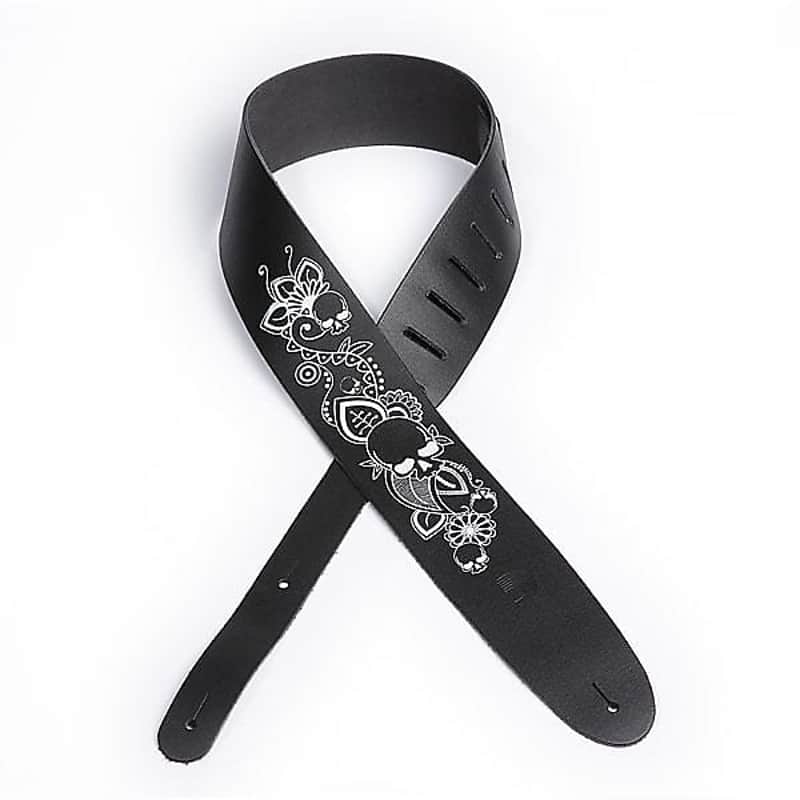 D'Addario 25LSP02 Skull and Flower Leather Guitar Strap image 1
