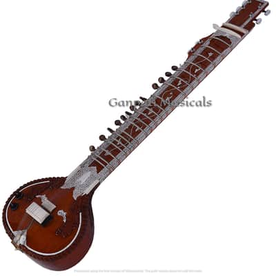 SITAR~RAVI SHANKAR STYLE~7 STRINGS~DESIGNER TUN WOOD~PICKUP TO CONNECT WITH AMPLIFIER~FLAT~WITH GIG BAG, MIZRABS & STRINGS image 7
