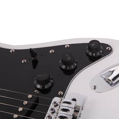 Ukscs ST Stylish Electric Guitar with Black Pickguard White image 4