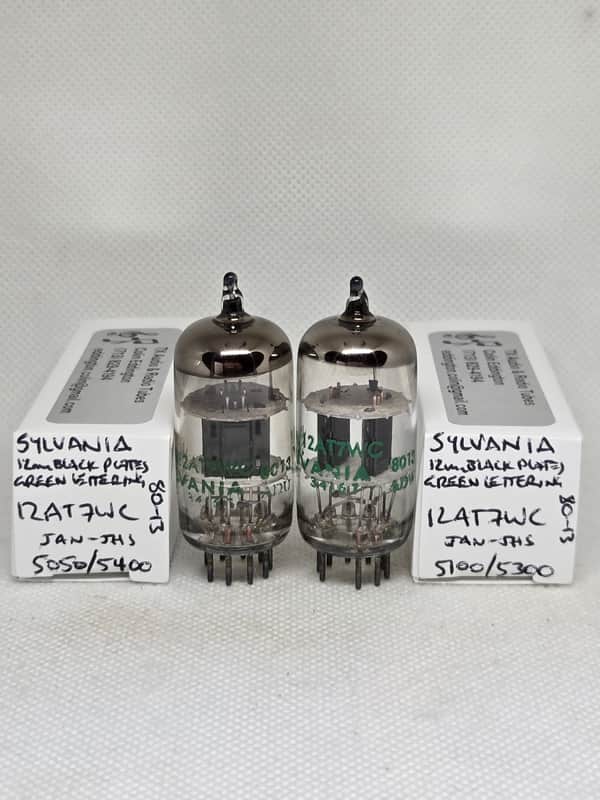 Sylvania JAN 12AT7WC Black AX-Style Plates Well Matched (6.4%) Pair NOS 12AT7 ECC81 12AT7WA image 1