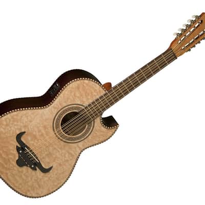 Oscar Schmidt OH32SEQN Quilt Maple Top Okoume Neck 10-String Acoustic-Electric Bajo Quinto w/Deluxe Gig Bag image 1