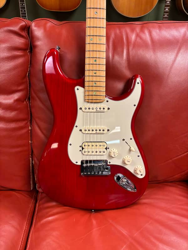 2000 Fender American Deluxe Fat Stratocaster HSS with Maple Fretboard Crimson Transparent image 1
