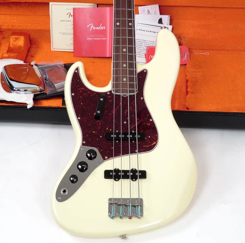 2023 Fender American Vintage II 1966 Reissue Jazz Bass Left Handed - Olympic White with Matching Headstock - Case, Paperwork, and COA image 1